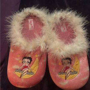 Betty Boop Pink Fluffy Kids One Piece Slippers